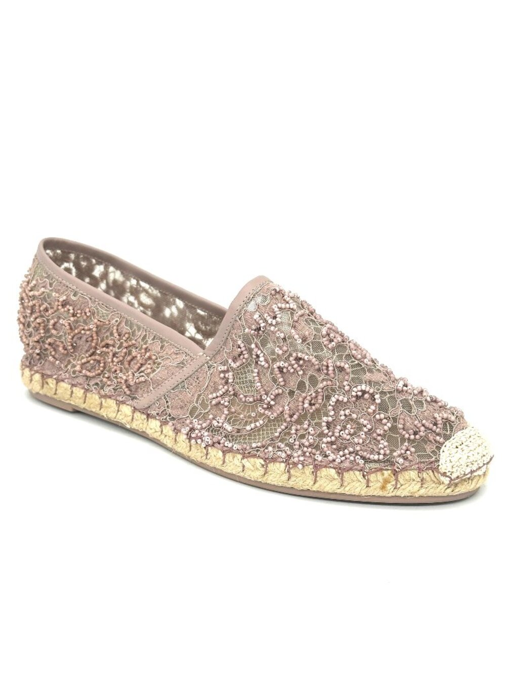 Valentino Beaded Embellished Floral Print Lace Flats Espadrille Shoes